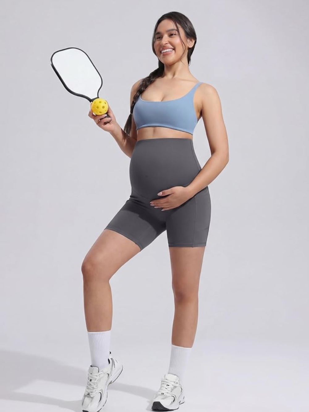 Poshdivah Maternity High-Waist Biker Shorts in Charcoal Gray